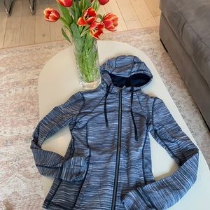Lululemon blue and white striped zip up with hood